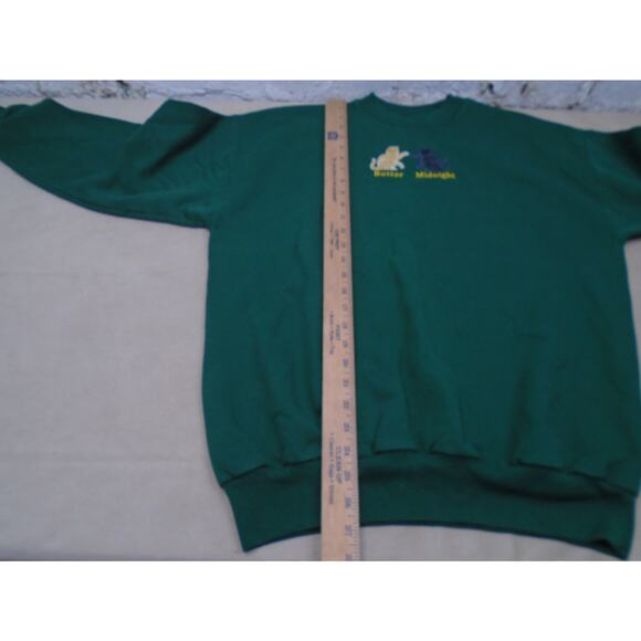 Vintage 90s Grandma Cat Sweatshirt Embroidered Butter Midknight Cute Green Large - Picture 6 of 9